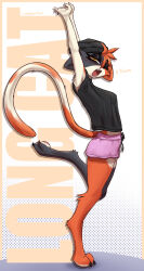  absurd_res anthro black_eyeshadow bottomwear calico_cat carbonfloof claws clothed clothing digitigrade domestic_cat epic_games eyeshadow felid feline felis female fortnite fully_clothed fur hi_res lockscreen long_tail makeup mammal meow_skulls_(fortnite) multicolored_body multicolored_fur on_one_leg open_mouth orange_body orange_fur shirt shorts slim solo standing stretching t-shirt tail toe_claws topwear yawn 