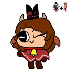  1:1 alpha_channel ambiguous_gender animal_ears animate_inanimate anthro bell bell_collar bovid brown_hair cabrita_(akubon) caprine chibi clothing collar cosplay cowbell crown cult_of_the_lamb dark_body dark_skin evan_harrey female flat_colors fur goat hair headgear horizontal_pupils horn humanoid lamb_(cult_of_the_lamb) light_body light_skin mammal massive_monster_(studio) one_eye_closed parody pupils red_clothing red_crown_(cult_of_the_lamb) red_robe robe sheep simple_background solo traced transparent_background wink wool_(fur) 