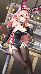  absurdres ace_(playing_card) ace_of_hearts animal_ears artist_name bar_(place) bar_stool black_choker black_leotard black_sleeves black_thighhighs bottle breasts card chinese_commentary choker cleavage commentary detached_sleeves dice english_text fake_animal_ears feet_out_of_frame female garter_straps glass green_eyes groin hair_between_eyes hair_ornament hairclip heart heart_choker high_ponytail highleg highleg_leotard highres holding holding_card jack_(playing_card) jack_of_hearts king_(playing_card) king_of_hearts_(playing_card) large_breasts leotard logo long_hair looking_at_viewer mole mole_on_breast mole_on_thigh mole_under_eye nicole_demara nine_of_hearts on_stool paid_reward_available pink_hair playboy_bunny playing_card queen_(playing_card) queen_of_hearts_(playing_card) rabbit_ears royal_flush sidelocks sitting six_of_hearts smile solo stool ten_of_hearts thighhighs white_wrist_cuffs wrist_cuffs yan_(unicorn404) zenless_zone_zero 