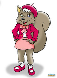  anthro bark!_(artist) biped clothed clothing female mammal pose rodent sciurid simple_background solo standing toony tree_squirrel white_background 