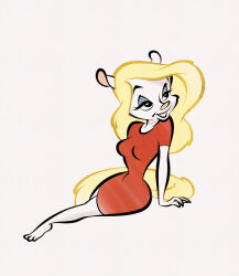  animaniacs anthro ass barefoot bedroom_eyes big_breasts big_butt blonde_hair breasts clothing dress feet female hair hi_res long_hair mammal minerva_mink mink mustelid musteline narrowed_eyes open_mouth open_smile red_clothing red_dress seductive sitting smile solo stanmort thick_thighs toes true_musteline warner_brothers wide_hips 