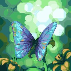  1:1 2023 ambiguous_gender animated antennae_(anatomy) arthropod butterfly digital_media_(artwork) feral flower hbystuff insect_wings insects iridescent iridescent_wings lepidopteran lepidopteran_wings pixel_(artwork) pixel_animation plant solo wings 