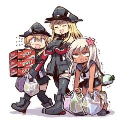  3girls bismarck_(kantai_collection) kanikama kantai_collection multiple_girls prinz_eugen_(kantai_collection) ro-500_(kantai_collection) tagme 