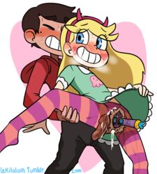  1boy after_sex anal blonde_hair blue_eyes blush brown_hair cum cum_in_ass ejaculation female lkll long_hair marco_diaz penis pussy skirt_lift star_butterfly star_vs_the_forces_of_evil sweat uncensored 