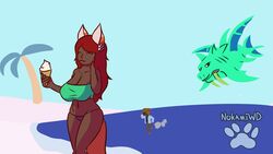  16:9 animal_humanoid anthro aquatic_dragon beach big_breasts bikini breasts canid canid_humanoid canine canine_humanoid canis clothed clothing dessert domestic_dog dragon duke_fishron duo female flower food fox_humanoid hair hi_res holding_food holding_object huge_breasts humanoid ice_cream ice_cream_cone long_hair male mammal mammal_humanoid marine mythological_creature mythological_scalie mythology nokamiwd outside plant red_hair running sand scalie seaside simple_background smile swimwear tail terraria thick_thighs widescreen zoologist_(terraria) 