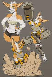  5_fingers 5_toes abs anthro arm_wraps armor bandage barefoot belt biceps big_breasts black_nails bottomwear breastplate breasts canid canine canis ceehaz chest_wraps claws clothing colored_nails crop_top dog_knight_rpg domestic_dog feet female finger_claws fingers fist foot_wraps fur gauntlets gloves grey_background grin hands_on_hips handwear herding_dog hi_res humanoid_feet humanoid_hands mammal midriff multicolored_body multicolored_fur muscular muscular_anthro muscular_female nails navel nix_(ceehaz) one_eye_closed panties pastoral_dog pauldron pawpads paws plantigrade punch rock shirt shorts simple_background smile solo standing stirrup_footwear stirrup_legwear tan_body tan_fur toe_claws toeless_legwear toes topwear two_tone_body two_tone_fur underwear vambrace welsh_corgi white_body white_fur wraps yellow_eyes 