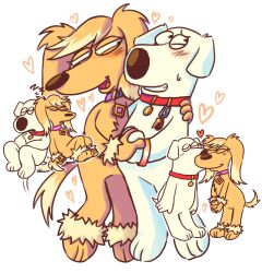  blush brian_griffin canid canine canis collar domestic_dog duo ellie_(family_guy) family_guy female fur hand_holding heart_symbol hi_res kissing_cheek male male/female mammal open_mouth red_collar romantic romantic_couple roshinyukai_rin simple_background sleeping smule white_background white_body white_fur 