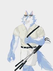  abs canid canine canis dislyte freddy_(dislyte) furry golf hi_res keyence lilith_games male mammal muscular muscular_male solo sport wolf 