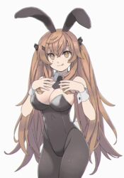  alternate_costume animal_ears black_leotard black_necktie black_pantyhose breasts brown_eyes brown_hair cowboy_shot detached_collar fake_animal_ears female girls&#039;_frontline hair_ornament hairclip highres large_breasts leotard licking_lips long_hair necktie pantyhose playboy_bunny rabbit_ears scar scar_across_eye solo standing strapless strapless_leotard tab_(tabkun) tongue tongue_out twintails ump9_(girls&#039;_frontline) wrist_cuffs 