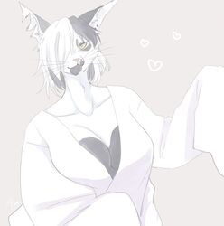  2021 anthro biped black_body black_breasts black_ears black_fur black_hair blue_piercing breasts cheek_tuft cleavage clothed clothed_anthro clothed_female clothing collarbone domestic_cat ear_piercing facial_tuft felid feline felis female female_anthro fur galette grey_background hair half-length_portrait heart_symbol hi_res long_sleeves looking_at_viewer mammal monotone_clothing monotone_topwear mouth_closed multicolored_body multicolored_breasts multicolored_fur multicolored_hair neck_tuft one_eye_obstructed piercing portrait red_piercing signature simple_background solo standing topwear tuft two_tone_body two_tone_breasts two_tone_fur two_tone_hair white_body white_breasts white_clothing white_fur white_hair white_inner_ear white_neck white_topwear 