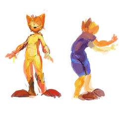  2016 anthro closed_eyes clothed clothing domestic_cat featureless_crotch felid feline felis fur head_tuft hi_res male mammal nude orange_body orange_ears orange_fur oselotti oselotti_(character) solo standing tuft 