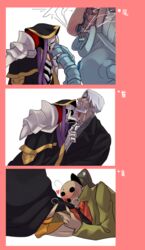  ainz_ooal_gown beard blush coat cocytus_(overlord) doppelganger hat hood insects kissing masiro_(artist) multiple_boys nazi necktie overlord_(maruyama) pandora&#039;s_actor robe sebas_tian skeleton tail white_hair 