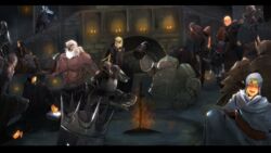  6+boys 6+girls alcohol andre_of_astora anri_of_astora armor ashen_one_(dark_souls_3) bad_id bad_pixiv_id bandages beard blonde_hair blush bonfire_(dark_souls) candle cape cloak closed_eyes commentary cornyx_of_the_great_swamp crown cup dark_souls_(series) dark_souls_iii everyone eygon_of_carim facial_hair fire_keeper full_armor gauntlets gloves greirat_of_the_undead_settlement hawkwood_(dark_souls) helmet highres horace_the_hushed irina_of_carim jewelry karla_(dark_souls_3) leonhard_(dark_souls) long_hair ludleth_of_courland mask mono_(jdaj) mug multiple_boys multiple_girls orbeck_of_vinheim party patches_(from_software) saliva shrine_handmaid siegward_of_catarina sirris_of_the_sunless_realms sitting topless_male vomiting white_hair yuria_of_londor 