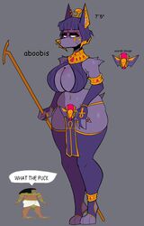  aboobis_(xexeezy) annoyed anthro anubian_jackal anubis big_breasts bottomwear breasts canid canine canis cleavage clothed clothing crown decorative_scarab deity ear_piercing egyptian egyptian_clothing egyptian_mythology english_text facial_piercing female headgear hi_res human industrial_piercing jackal jewelry legwear loincloth mammal middle_eastern_mythology model_sheet mythology navel navel_piercing nose_piercing nose_ring piercing profanity purple_body ring_piercing septum_piercing septum_ring solo staff stockings teeth text unavailable_at_source wide_hips xexeezy 