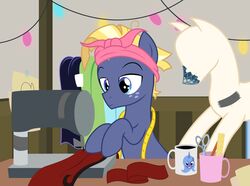  badumsquish bandana beverage blonde_hair blue_eyes coffee coffee_mug container cup earth_pony equid equine friendship_is_magic hair hasbro hi_res horse kerchief male mammal mannequin my_little_pony pony princess_luna_(mlp) sewing_machine star_tracker_(mlp) tape_measure 