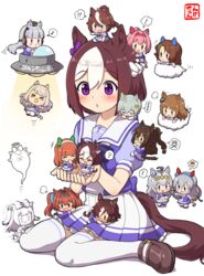  ! &gt;_&lt; 6+girls ^_^ abduction absurdres agnes_digital_(umamusume) animal_ears blush brown_hair chibi closed_eyes cloud commentary cupping_hands daiwa_scarlet_(umamusume) el_condor_pasa_(umamusume) full_body giving_up_the_ghost gold_ship_(umamusume) grass_wonder_(umamusume) hair_between_eyes haru_urara_(umamusume) highres horse_ears horse_girl horse_tail king_halo_(umamusume) mejiro_mcqueen_(umamusume) mini_person minigirl multicolored_hair multiple_girls musical_note ngetyan o3o oguri_cap_(umamusume) own_hands_together pleated_skirt puff_of_air puffy_short_sleeves puffy_sleeves purple_eyes school_uniform seiun_sky_(umamusume) short_sleeves silence_suzuka_(umamusume) simple_background sitting skirt special_week_(umamusume) spoken_exclamation_mark spoken_food spoken_musical_note spoken_skull spoken_sweatdrop spoken_zzz sweatdrop tail tamamo_cross_(umamusume) thighhighs tokai_teio_(umamusume) tracen_school_uniform two-tone_hair ufo umamusume vodka_(umamusume) wariza white_background white_hair white_thighhighs zzz 