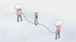  &gt;_&lt; 2boys animated animated anime_screenshot blush brown_eyes brown_hair brown_skirt cardigan closed_eyes daifuku female flying_sweatdrops jump_rope jumping long_skirt multiple_boys nichijou non-web_source notebook sakurai_izumi skirt sweat 