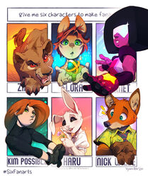  2020 4_fingers activision alien alien_humanoid anthro beastars canid canine cartoon_network claws clothed clothing crossover deer disney domestic_rabbit dwarf_rabbit elora english_text faun_(spyro) felid female fingers fox garnet_(gem_species) garnet_(steven_universe) gem_(species) gem_fusion green_eyes hair haru_(beastars) hi_res human humanoid kim_possible kimberly_ann_possible kyander lagomorph leporid lion male mammal meme multiple_images netherland_dwarf_rabbit nick_wilde open_mouth orange_hair oryctolagus pantherine rabbit red_eyes red_fox six_fanarts_challenge spyro_reignited_trilogy spyro_the_dragon steven_universe teal_eyes teeth text the_lion_king tongue true_fox zira_(the_lion_king) zootopia 