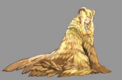  blonde_hair djheycha dragon_girl female grey_background horns kulve_taroth long_hair monster_girl monster_hunter:_world monster_hunter_(series) personification sheep_horns simple_background solo yellow_eyes 