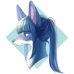  animal_ears bad_id bad_twitter_id black_eyes blunt_bangs commentary_request dog_ears female from_side furry furry_female highres long_hair mayumochini open_mouth original ponytail portrait profile sideways_mouth simple_background solo two-tone_background white_background 