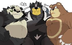  2020 angry anthro bear belly black_body black_fur brown_body brown_fur fur generation_2_pokemon generation_6_pokemon generation_8_pokemon group hyaku_(artist) japanese_text kemono legendary_pokemon male mammal nintendo overweight overweight_male pangoro pokemon pokemon_(species) simple_background single_strike_style_urshifu text translation_request ursaring urshifu white_background white_body white_fur 