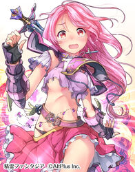  armor bad_id bad_pixiv_id belt black_panties breasts commentary_request company_name copyright_name detached_sleeves female highres jewelry long_hair matsuuni medium_breasts navel necklace open_mouth panties pink_eyes pink_hair seirei_fantasia solo tears underwear wardrobe_malfunction watermark 