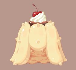  brown_background brown_theme cherry donuttypd food food_focus fruit mareanie no_humans pokemon pudding simple_background spikes still_life whipped_cream 