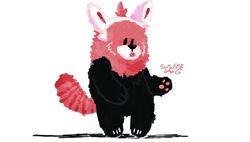  2018 ambiguous_gender anthro bear bewear black_body black_fur claws fur generation_7_pokemon mammal multicolored_body multicolored_fur multicolored_tail nintendo pawpads paws pink_body pink_fur pink_tail pokemon pokemon_(species) puppkittyfan1 signature simple_background solo tail white_body white_fur 