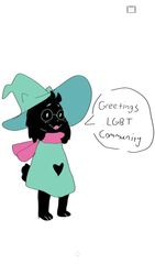  2018 9:16 anthro black_body black_fur black_tail blush blush_lines bovid caprine clothing comment_chain deltarune english_text eyewear fur glasses goat green_clothing lol_comments mammal open_mouth paws puppkittyfan1 ralsei red_clothing scarf simple_background smile solo tail text tongue undertale_(series) white_background 