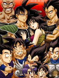  6+boys anger_vein armband armor bad_id bad_pixiv_id bald bardock black_hair brothers closed_eyes dated dougi dragon_ball dragon_ball_minus dragon_ball_z facial_hair family father_and_son female fingers_together gine gloves grandfather_and_grandson grandmother_and_grandson grin husband_and_wife index_fingers_together karasuma_raul light_purple_hair moustache multiple_boys nappa nervous open_mouth raditz saiyan_armor siblings signature smile son_gohan son_goku son_goten sweat tarble trunks_(dragon_ball) vegeta w white_gloves wristband 