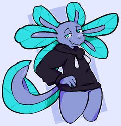  aliasing amphibian anthro axolotl blue_body blue_eyes catjam_(artist) clothing digital_media_(artwork) geometric_background hand_on_hip jacket jacket_only male marine mole_salamander salamander simple_background solo topwear 