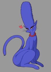  2022 absurd_res alternate_species blue_body blue_fur cat_marge domestic_cat felid feline felis female fur grey_background heart_symbol hi_res jewelry mammal marge_simpson mature_female necklace saltyxodium simple_background solo the_simpsons treehouse_of_horror 