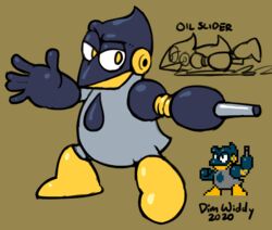  anthro avian bird black_body capcom concept_art digital_media_(artwork) dimwiddy drop feet grey_body humanoid machine male mega_man_(series) oil oilman penguin pixel_(artwork) robot_master solo yellow_feet 