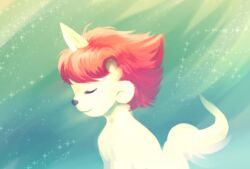  2014 baby blue_background closed_eyes digital_drawing_(artwork) digital_media_(artwork) equid equine feral fur hair hi_res horn lolicon male mammal mane mythological_creature mythological_equine mythology osamu_tezuka pink_hair pink_mane sanrio simple_background smile solo soreiya sparkles star unico unico_(series) unicorn white_body white_fur young young_feral young_male 