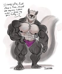  anthro black_body black_fur brown_nose clothed clothing dialogue digital_media_(artwork) english_text fur hair hair_over_eyes hand_on_hip hi_res long_tail looking_at_viewer looney_tunes male mammal mephitid muscular muscular_male nipples pecs pitu_le_pew signature simple_background skunk smile solo tail text thong underwear uniparasite warner_brothers white_body white_fur white_hair 