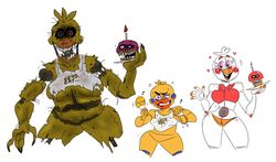  animatronic anthro anthrofied avian beak bib big_breasts bird black_claws black_sclera blush bodily_fluids breasts chicken claws clothing colored_nails covered_breasts doll_joints exposed_endoskeleton eyelashes featureless_crotch female five_nights_at_freddy&#039;s five_nights_at_freddy&#039;s_4 freddy_fazbear&#039;s_pizzeria_simulator funtime_chica_(fnaf) funtime_cupcake_(fnaf) galliform gallus_(genus) group head_feathers head_tuft heart_symbol heterochromia holding_object lipstick machine makeup maraca mhdrawin monster musical_instrument musical_note nails nightmare_chica_(fnaf) nightmare_cupcake_(fnaf) non-mammal_breasts orange_clothing orange_nails orange_panties orange_underwear panties percussion_instrument phasianid pink_clothing pink_eyes pink_topwear purple_eyes red_eyes red_lipstick robot rockstar_chica_(fnaf) rosy_cheeks scottgames sharp_teeth sweat sweatdrop teeth toothed_beak topwear tuft under_boob underwear white_body white_eyes wire yellow_body 