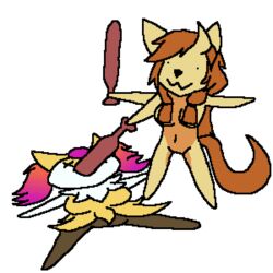  1:1 2_frame_animation accessory amber_eyes animated anthro baseball_bat bat_(object) black_nose bonk_(meme) braixen breasts brown_body brown_fur brown_hair canid canine canis digital_media_(artwork) domestic_dog duo fan_character featureless_breasts featureless_crotch featureless_feet feet felid female flattened fox fur generation_6_pokemon hair hair_accessory horn hybrid inner_ear_fluff long_hair lying mammal mary_(hipcat) melissa_(hipcat) meme multicolored_body multicolored_fur multicolored_hair nintendo pixel_(artwork) pixel_animation pokemon pokemon_(species) reynlynxpsi short_playtime simple_background smile standing toony tuft two_tone_body two_tone_fur two_tone_hair white_body white_fur x_eyes yellow_body 