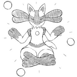  1:1 3_fingers 3_toes absurd_res anthro feet fingers generation_4_pokemon hi_res lucario meditating monochrome nintendo pokemon pokemon_(species) solo toes xander3000 