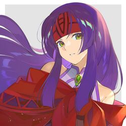  female fire_emblem fire_emblem:_radiant_dawn grey_background headband kyufe long_hair parted_lips purple_hair red_headband sanaki_kirsch_altina simple_background solo upper_body yellow_eyes 