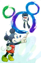  2011 anthro biped black_nose blue_eyes bottomwear brush clothed clothing derimiko disney duo epic_mickey fist fleischer_style_toon footwear gloves handwear lagomorph leporid line_tail long_ears mammal mickey_mouse mouse murid murine open_mouth open_smile oswald_the_lucky_rabbit paint paintbrush rabbit red_bottomwear red_clothing red_shorts rodent round_ears shoes shorts simple_background smile tail thin_tail toony topless upside-down white_background white_clothing white_gloves white_handwear yellow_clothing yellow_footwear yellow_shoes 