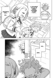  1boy 2girls bag boku_no_hero_academia comic female himiko_toga izuku_midoriya male medium_hair messy_hair midoriya_izuku my_hero_academia nishinozawa_kaorisuke ochako_uraraka toga_himiko u.a._school_uniform uraraka_ochako yandere 