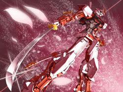  astray_red_frame gundam gundam_seed highres katana mech mecha robot sheath sword weapon 