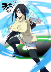  black_hair breasts huge_breasts hyuuga_neji impossible_clothes impossible_clothing impossible_shirt long_hair naruto rule_63 shirt sunahara_wataru thighhighs 