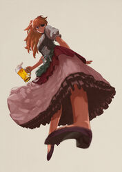  alcohol bad_feet beer beer_mug blue_eyes breasts commentary_request cup dirndl evangelion:_3.0_you_can_(not)_redo eyepatch female from_below german_clothes holding holding_cup interface_headset long_hair medium_breasts mug neon_genesis_evangelion oktoberfest orange_hair photoshop_(medium) rebuild_of_evangelion sakamoto_kengo skinny souryuu_asuka_langley standing 