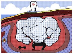  2022 4:3 abs animated biceps cloud collarbone digital_media_(artwork) dumbbell fist flipnote_studio_3d_(artwork) generation_1_pokemon generation_9_pokemon humanoid keke_(artist) loop male muscular muscular_male nintendo not_furry pecs pink_nose pokemon pokemon_(species) short_playtime sky solo staryu underground weights white_body white_head wiglett 