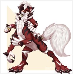  canid canid_taur canine canine_taur claws countershade_face countershade_fur countershade_torso countershading fingers fur generation_7_pokemon hi_res inner_ear_fluff jazzaaro jazzaaro_(character) lycanroc male mammal mammal_taur midnight_lycanroc nintendo pokemon pokemon_(species) quadruped red_body red_fur solo spikes spikes_(anatomy) tail taur tuft 