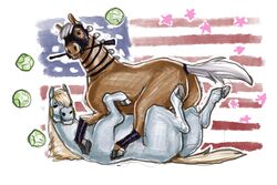  3:2 american_flag ass bondage bridle dirtyfox911911 duo equid equine female female/female feral hi_res horse jojo&#039;s_bizarre_adventure looking_at_viewer lying mammal mane mask on_back on_top petplay ponyplay riding_crop roleplay slow_dancer_(jjba) united_states_of_america valkyrie_(jjba) whip 