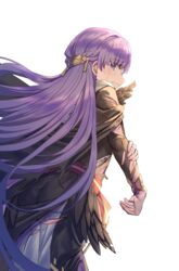  absurdres belt black_feathers cape closed_mouth commission commissioner_upload dress feathers female fire_emblem fire_emblem:_the_binding_blade fire_emblem_heroes highres injury long_hair long_sleeves looking_back purple_eyes purple_hair shichigatsu solo sophia_(fire_emblem) sophia_(resplendent)_(fire_emblem) teardrop tearing_up tears torn_clothes torn_sleeves transparent_background very_long_hair 