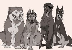  2020 amputee canid canine canis disability dobermann domestic_dog eye_patch eyewear feral german_shepherd glasses group grumpmuzzle herding_dog hunting_dog irish_wolfhound male mammal pastoral_dog pegleg pinscher sighthound simple_background sitting tongue tongue_out 