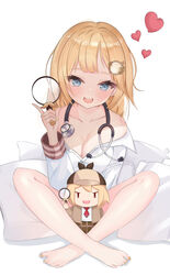  :d absurdres bad_id bad_pixiv_id bite_mark blonde_hair blue_eyes detective female full_body hair_ornament heart highres holding hololive hololive_english indian_style long_sleeves looking_at_viewer magnifying_glass nail_polish open_mouth pillow shirt short_hair simple_background sitting smile smol_ame solo stethoscope toenail_polish toenails virtual_youtuber watson_amelia watson_amelia_(1st_costume) white_background white_shirt xxdentera yellow_nails 